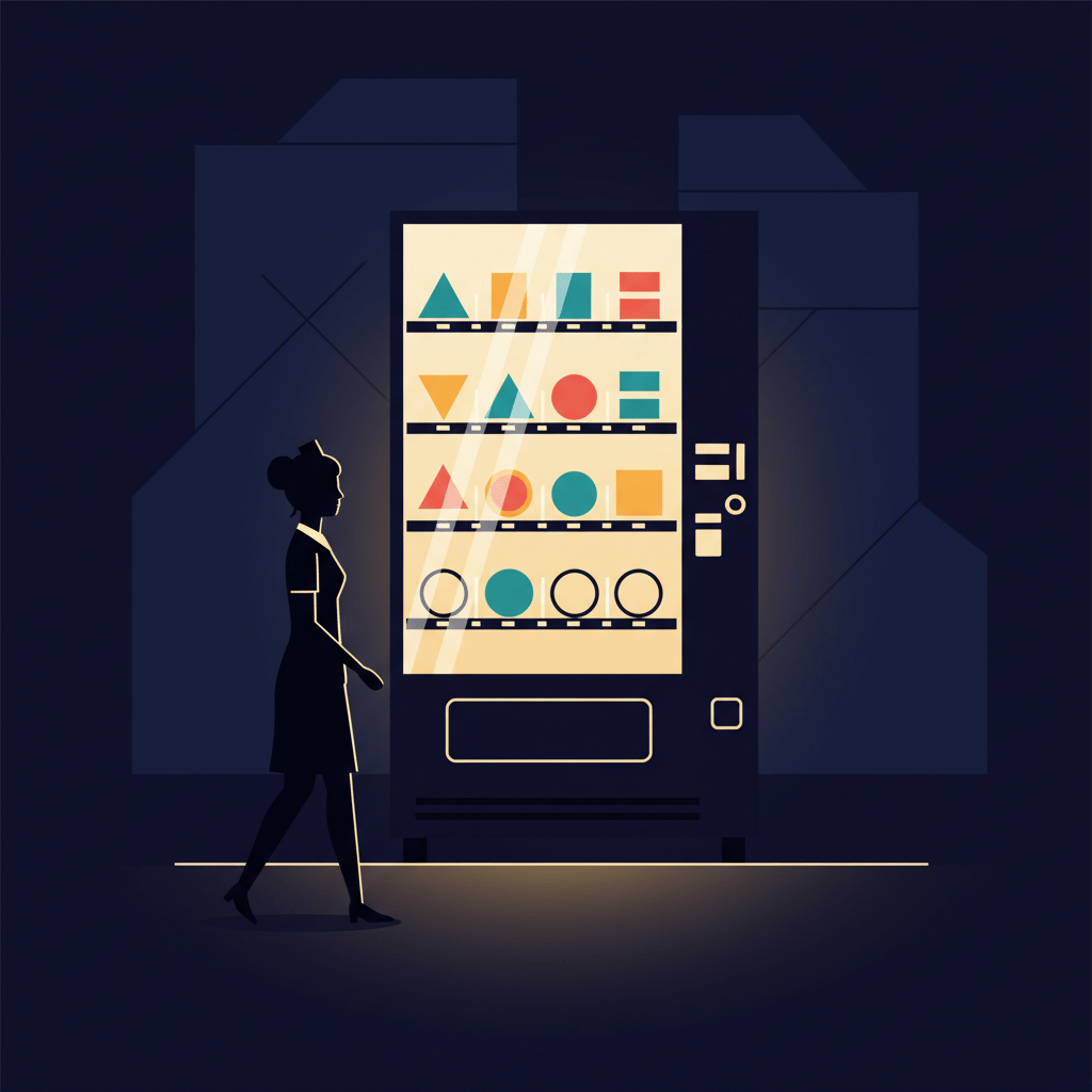 Nurse facing a vending machine during a night shift