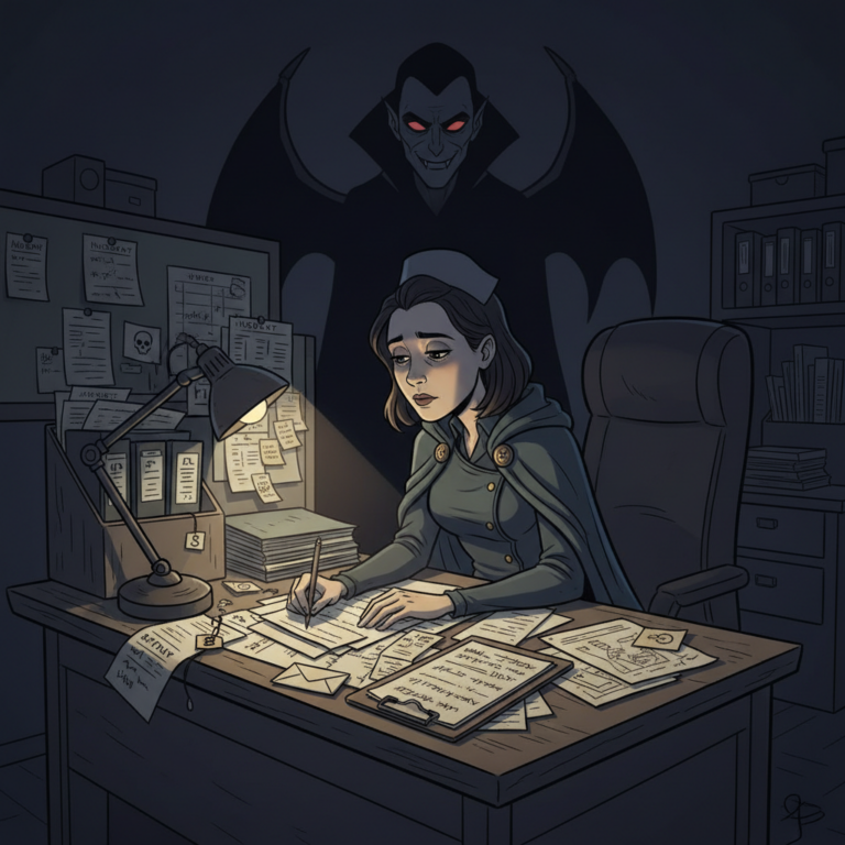 Dark gothic illustration for night shift nursing