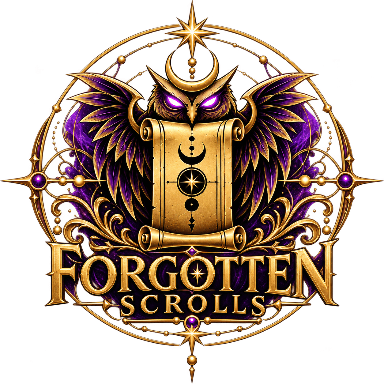 Forgotten Scrolls official logo by The Owl Nurse for the Vampire Shift healthcare and nursing community.