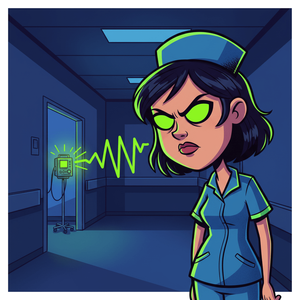 Humorous illustration of a nurse recognizing a night shift pattern